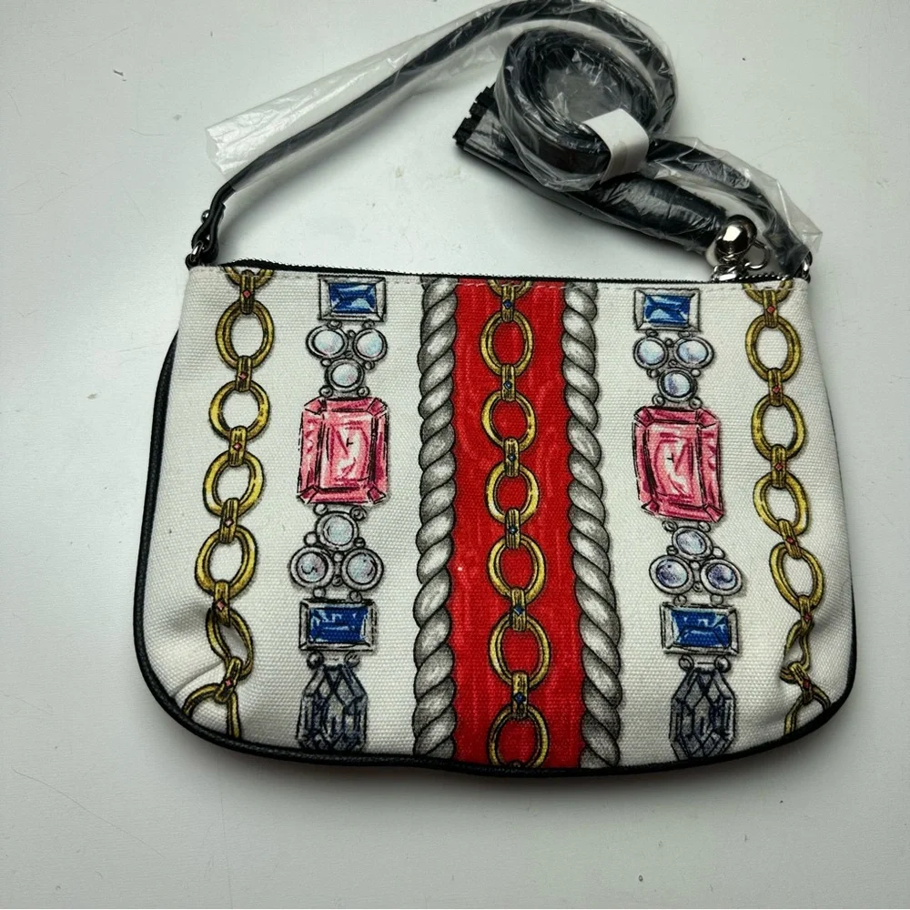 Brighton Glitter &Go Pouch Jewels Love Chain Print Tassel MiniCrossbody Bag NWOT
